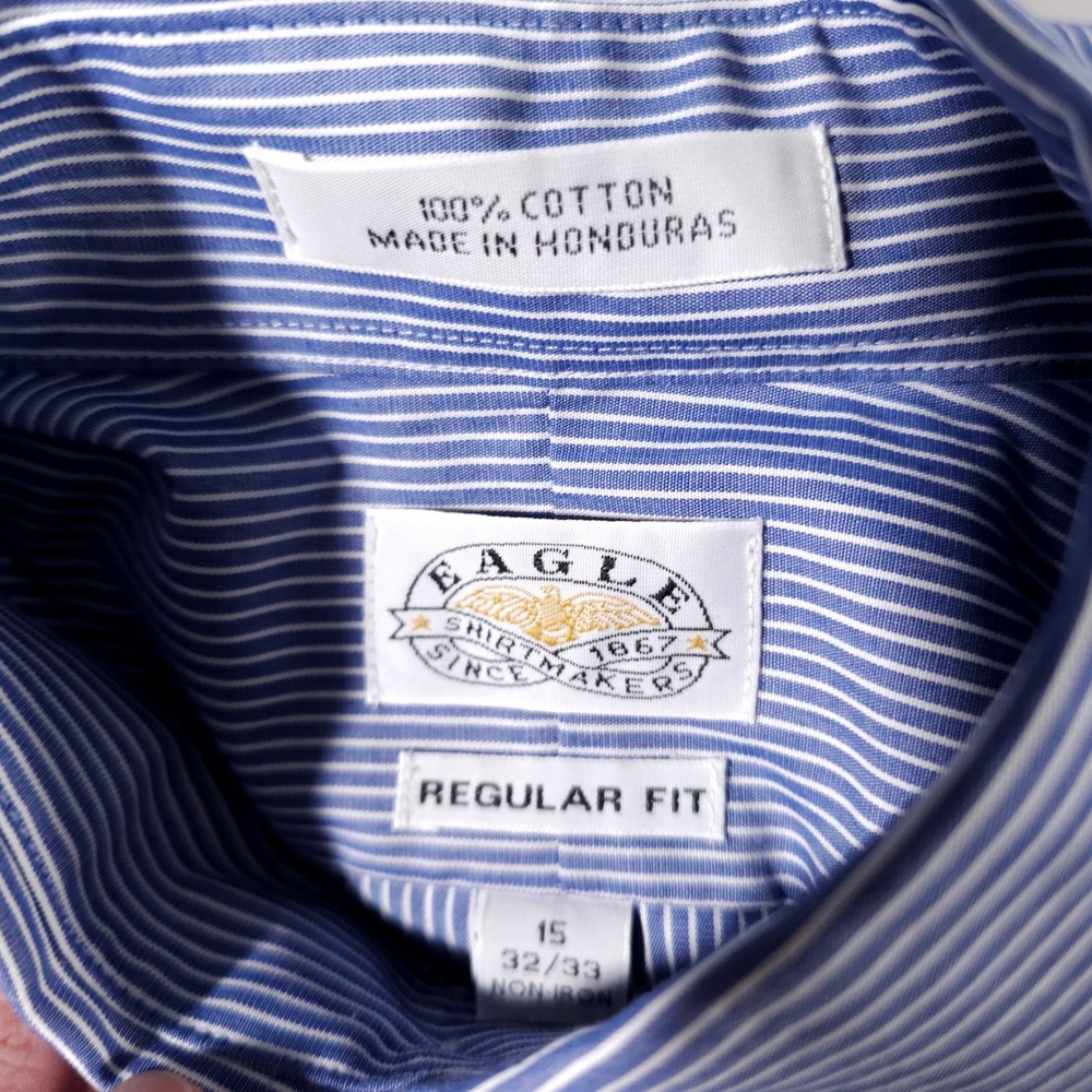 Eagle Shirtmakers Dress Shirt Men 15 32/33 Blue Purple Striped Non-Iron Lot of 4 - Picture 5 of 5